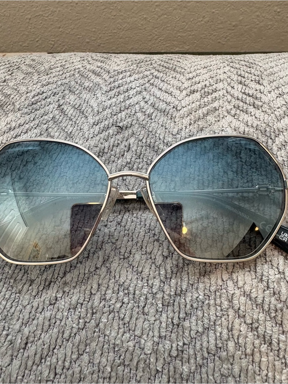 Swarovski Silver Frame Blue Gradient Women's Sunglasses with crystal sides